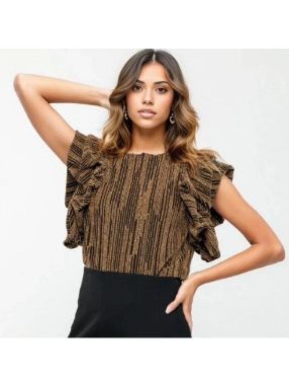 THML Ruffle Puff Sleeve Metallic Top